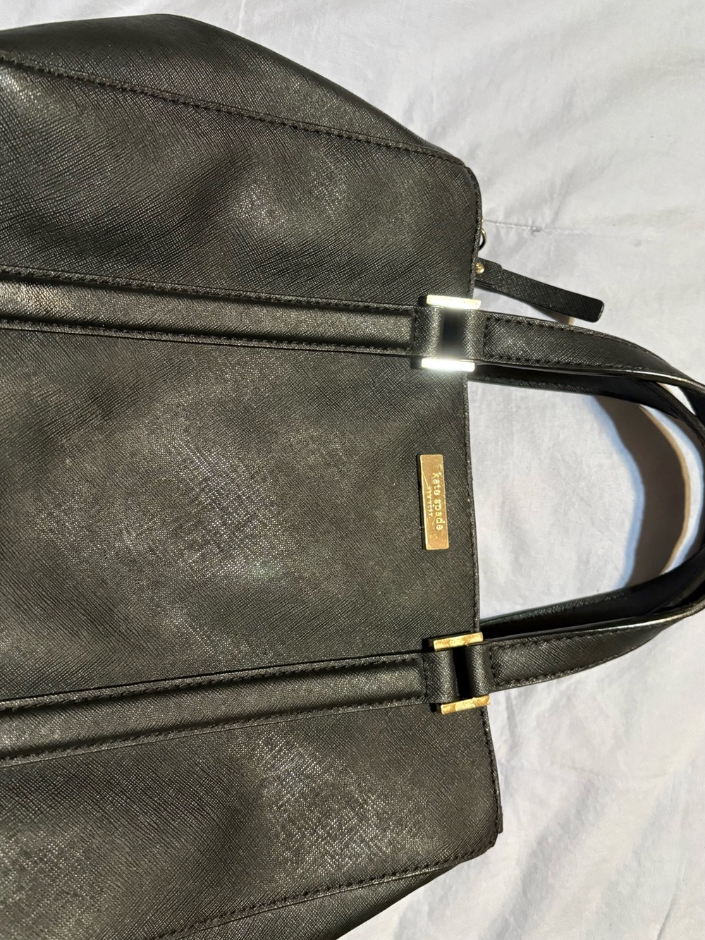 kate spade Black Leather Structured Tote with Gold Hardware